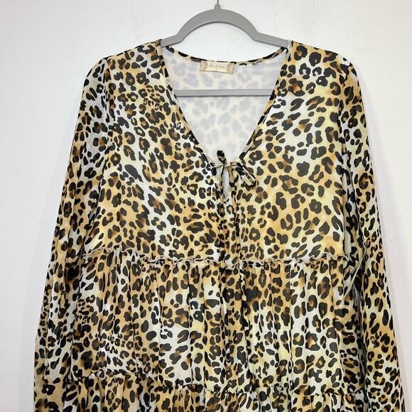NWT Altar'd State Leopard Print Long Sleeve Flowy Tiered Mini Dress Size S - Picture 4 of 13